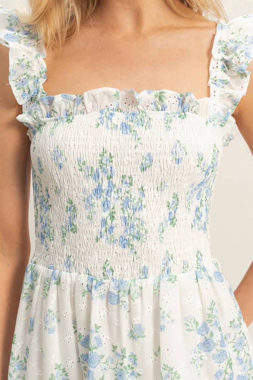 NEW HYFVE smocked floral ruffle strap dress in blue - Picture 4 of 4